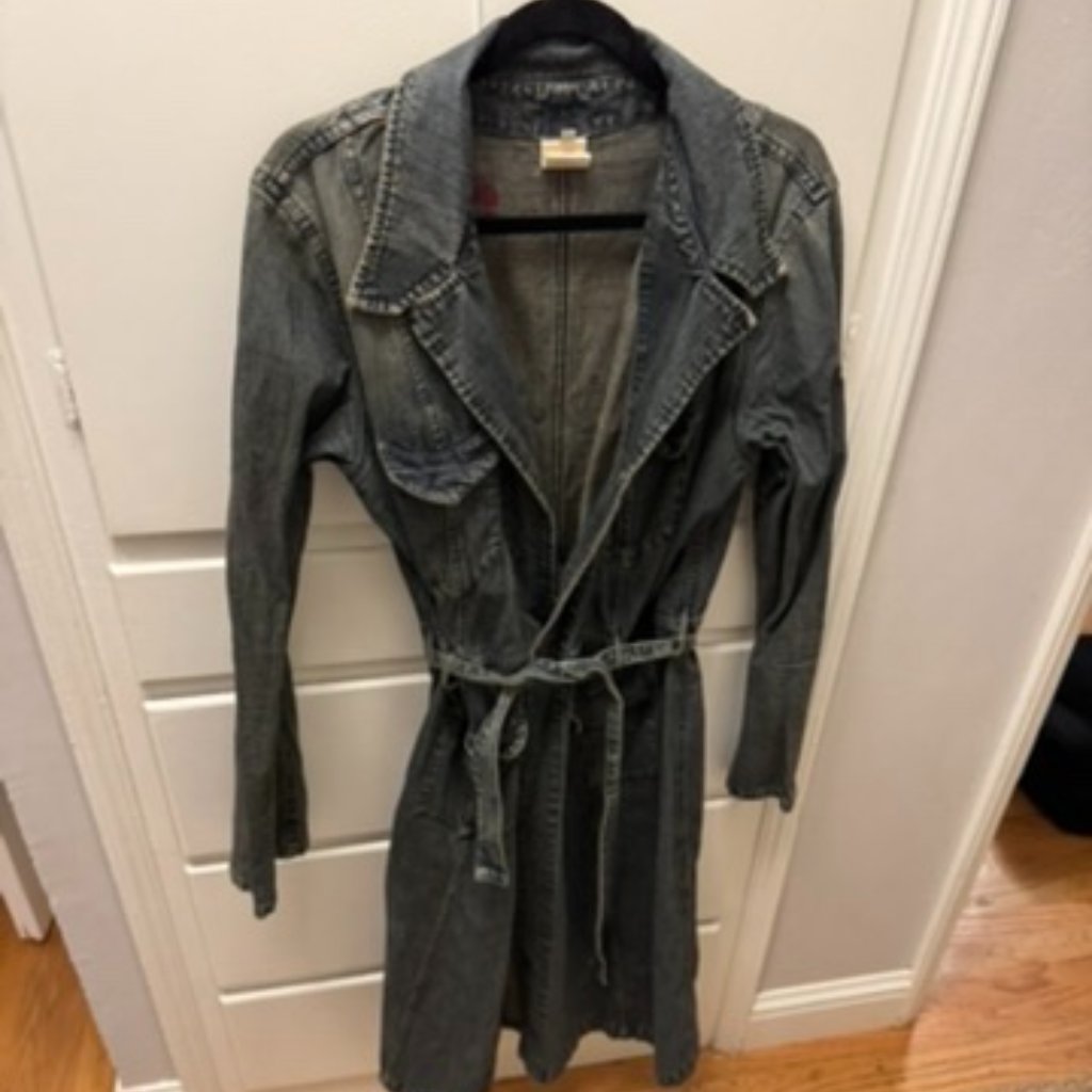 Vintage G Brand Distressed Denim Trench Coat